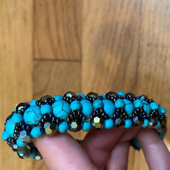 CHUNKY TURQUOISE BEADED SPARKLY BRACELET - Picture 4 of 4